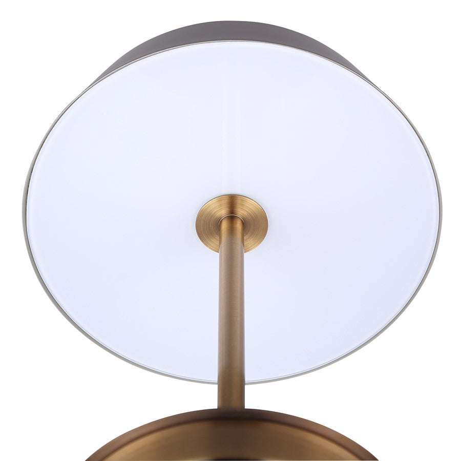 Canarm Jessa 9in 1-Light LED Table Lamp | Mid-Century Gold and Matte Grey with Opal Glass | Bedroom & Office Desk | 500 Lumens | Model LTL263A14GDG