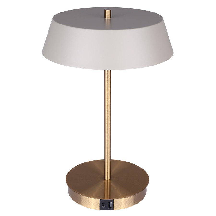 Canarm Jessa 9in 1-Light LED Table Lamp | Mid-Century Gold and Matte Grey with Opal Glass | Bedroom & Office Desk | 500 Lumens | Model LTL263A14GDG
