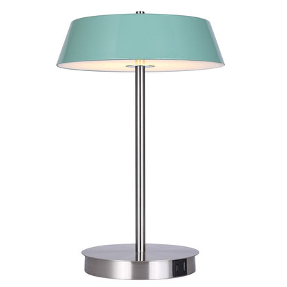 Canarm Jessa 9in 1-Light LED Table Lamp | Mid-Century Brushed Nickel and Robin's Egg with Opal Glass | Bedroom & Office Desk | Model LTL263A14GRN