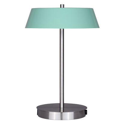 Canarm Jessa 9in 1-Light LED Table Lamp | Mid-Century Brushed Nickel and Robin's Egg with Opal Glass | Bedroom & Office Desk | Model LTL263A14GRN