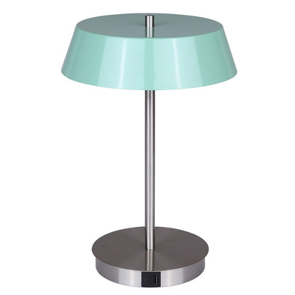 Canarm Jessa 9in 1-Light LED Table Lamp | Mid-Century Brushed Nickel and Robin's Egg with Opal Glass | Bedroom & Office Desk | Model LTL263A14GRN