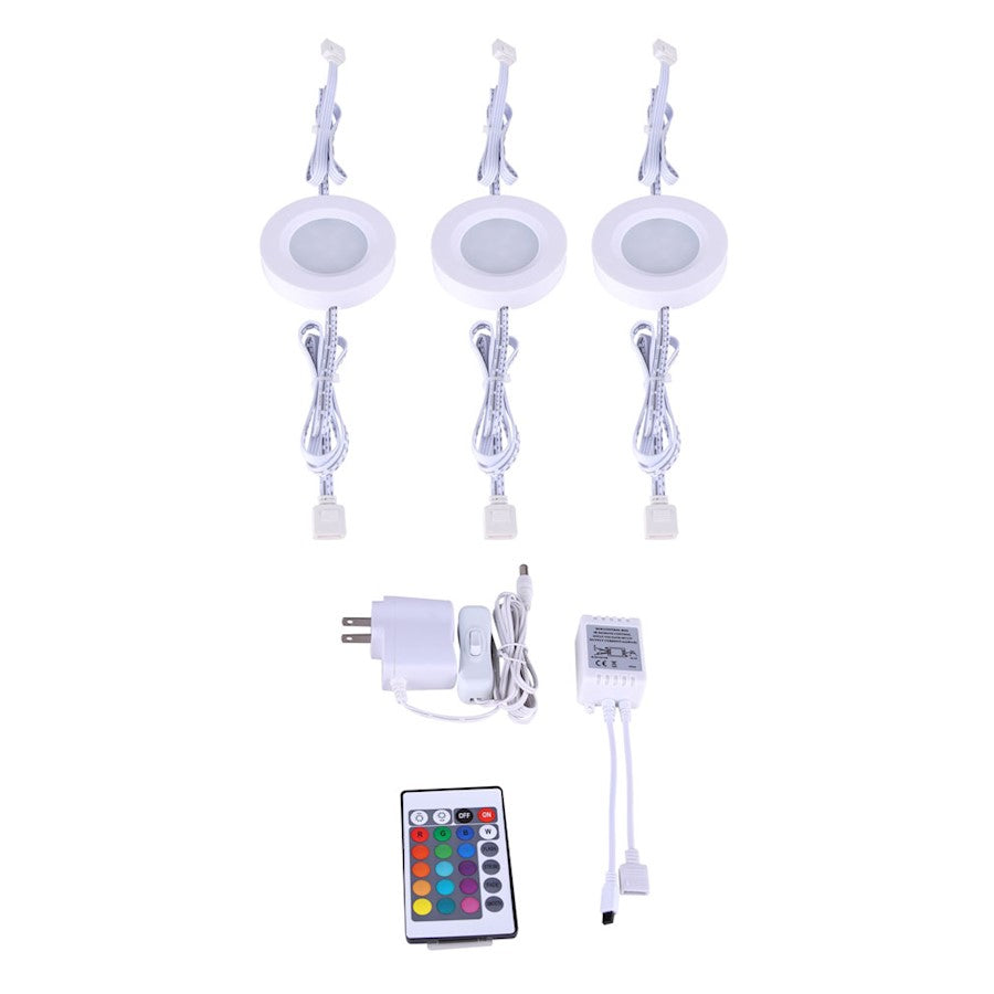 Canarm LUL-14-3-RGB-WH 3-Light RGB LED Undercabinet Light | White | Kitchen & Entertainment Accent Lighting | 10 x 4 x 4 in | Model LUL-14-3-RGB-WH