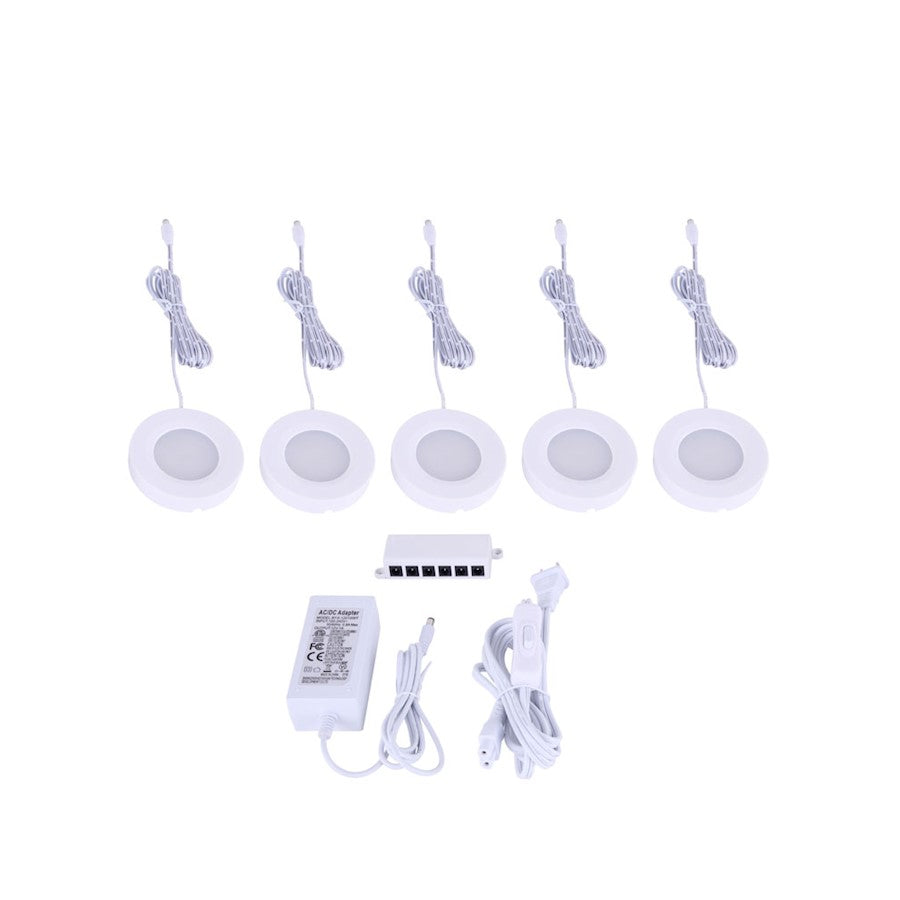 Canarm LUL-14-5-WH 5-Light LED Puck Undercabinet Light | White | Kitchen & Display Accent Lighting | 3 x 3 x 0.5 in | Model LUL-14-5-WH