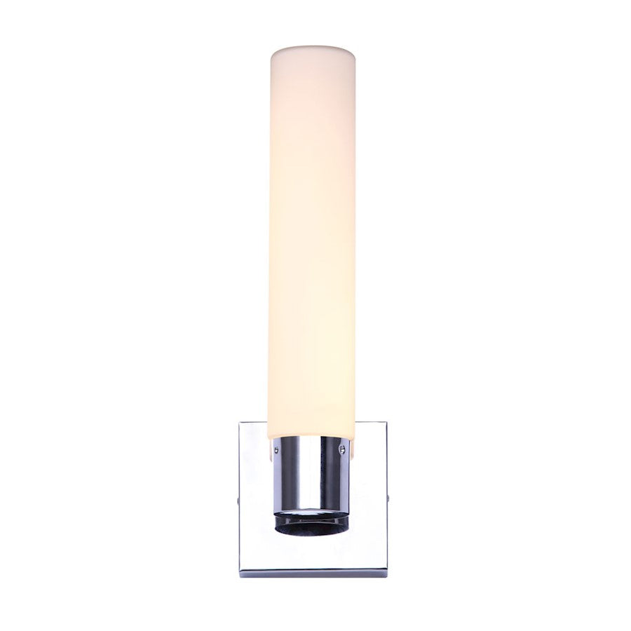 Canarm Beyla 15in LED Wall Sconce | Modern Chrome and Opal Glass | Bathroom & Hallway | 4 x 4 x 15 in, 10.5W | Model LWF206A15CH