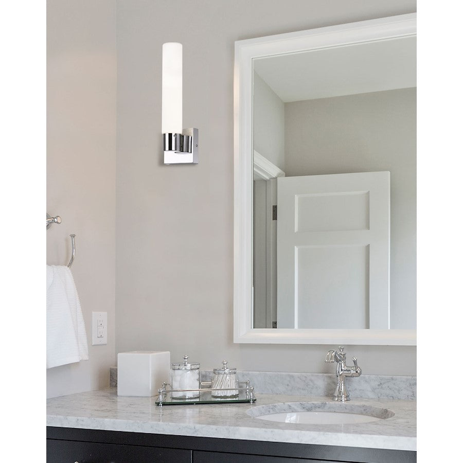 Canarm Beyla 15in LED Wall Sconce | Modern Chrome and Opal Glass | Bathroom & Hallway | 4 x 4 x 15 in, 10.5W | Model LWF206A15CH