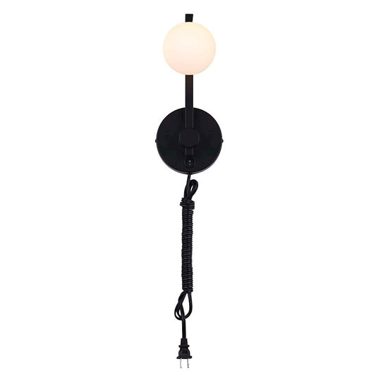 Canarm Nylah 12in LED Wall Sconce | Modern Matte Black and Opal Glass | Bathroom & Hallway | 5 x 6 x 12 in, 8W Dimmable | Model LWF233A01BK