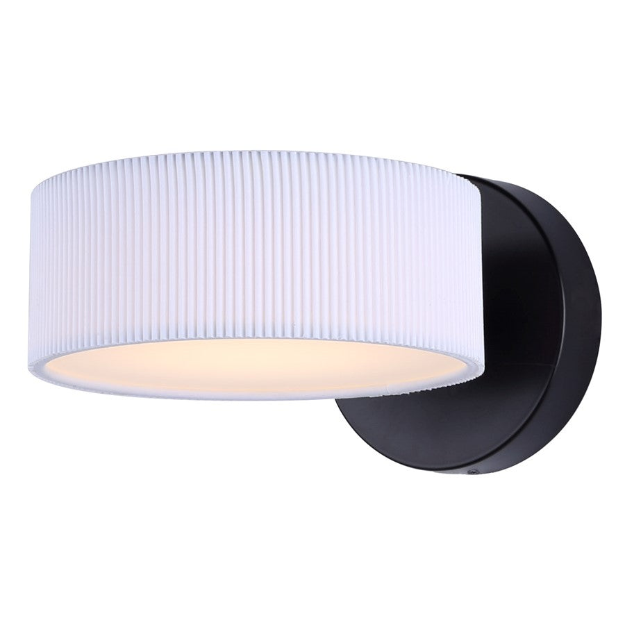 Canarm Carmynn 8in 1-Light LED Wall Sconce | Modern Matte Black Metal & White Ribbed Acrylic | Living Room & Bedroom Light | Model LWF288A01BK