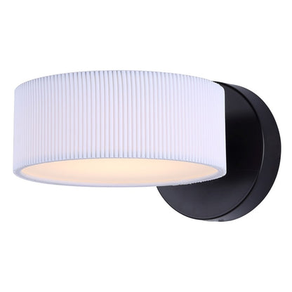 Canarm Carmynn 8in 1-Light LED Wall Sconce | Modern Matte Black Metal & White Ribbed Acrylic | Living Room & Bedroom Light | Model LWF288A01BK