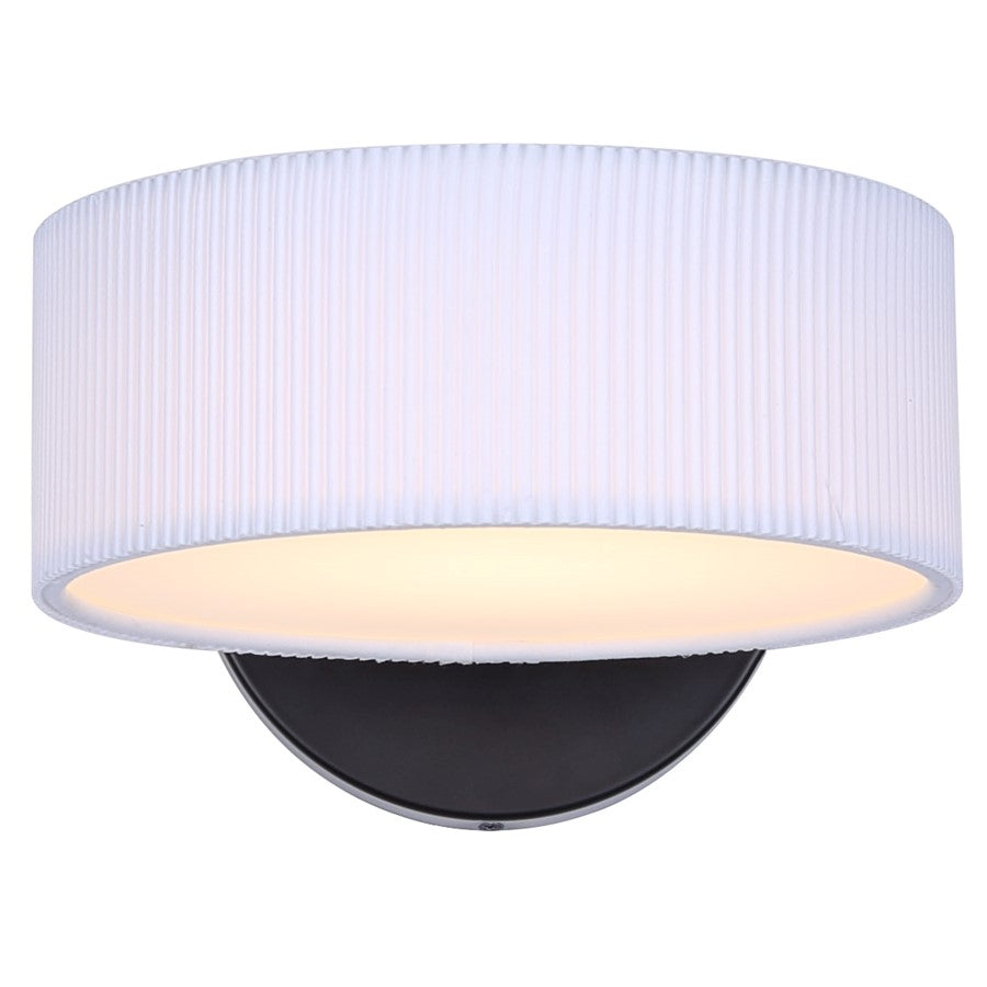 Canarm Carmynn 8in 1-Light LED Wall Sconce | Modern Matte Black Metal & White Ribbed Acrylic | Living Room & Bedroom Light | Model LWF288A01BK