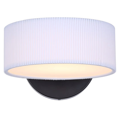 Canarm Carmynn 8in 1-Light LED Wall Sconce | Modern Matte Black Metal & White Ribbed Acrylic | Living Room & Bedroom Light | Model LWF288A01BK