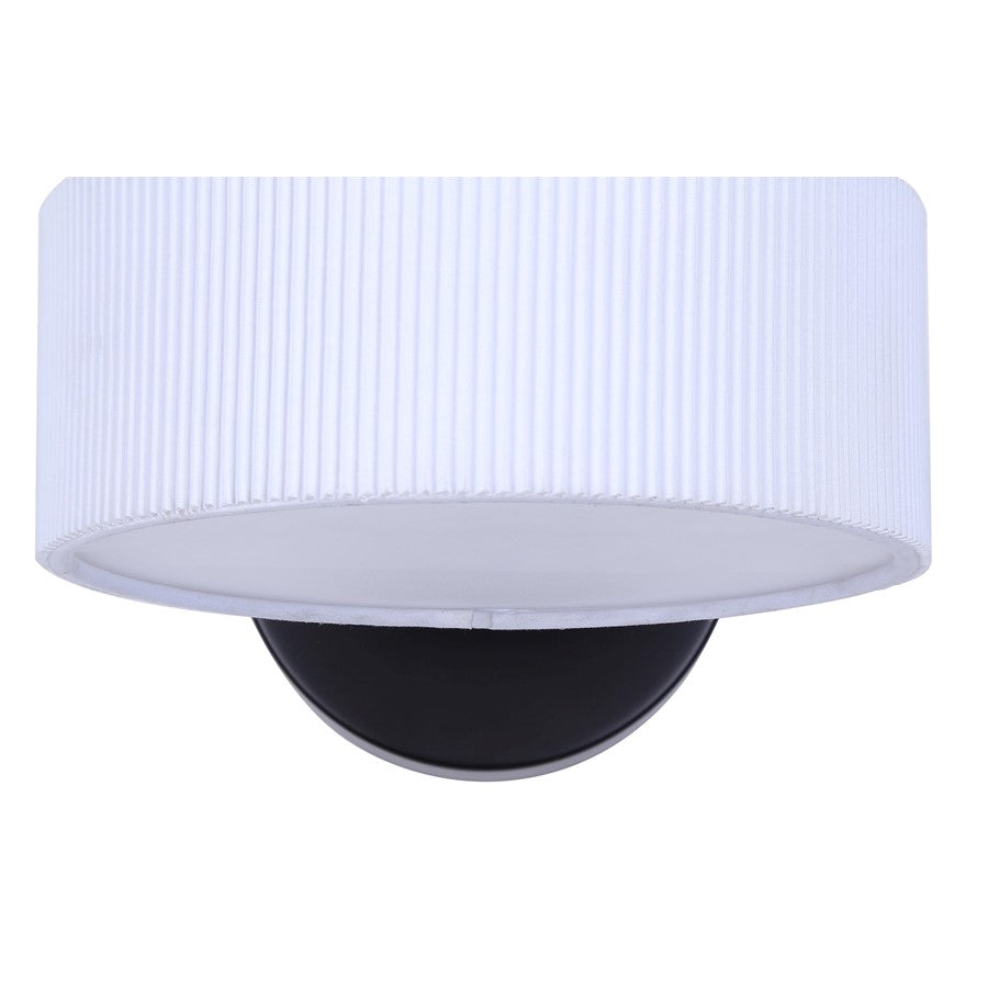 Canarm Carmynn 8in 1-Light LED Wall Sconce | Modern Matte Black Metal & White Ribbed Acrylic | Living Room & Bedroom Light | Model LWF288A01BK