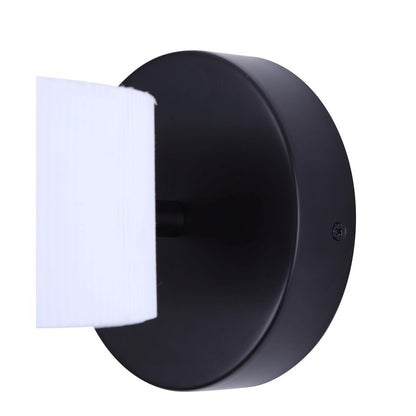Canarm Carmynn 8in 1-Light LED Wall Sconce | Modern Matte Black Metal & White Ribbed Acrylic | Living Room & Bedroom Light | Model LWF288A01BK