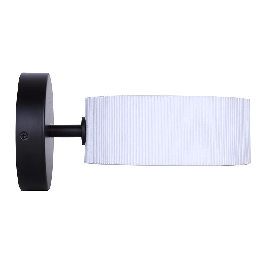 Canarm Carmynn 8in 1-Light LED Wall Sconce | Modern Matte Black Metal & White Ribbed Acrylic | Living Room & Bedroom Light | Model LWF288A01BK