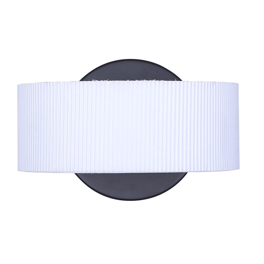 Canarm Carmynn 8in 1-Light LED Wall Sconce | Modern Matte Black Metal & White Ribbed Acrylic | Living Room & Bedroom Light | Model LWF288A01BK