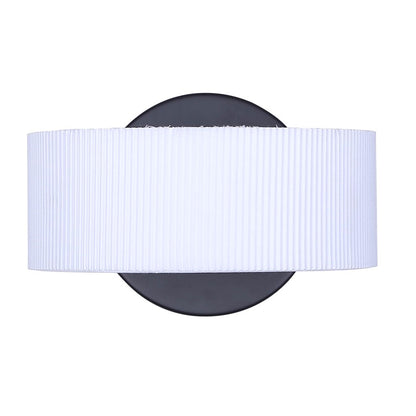 Canarm Carmynn 8in 1-Light LED Wall Sconce | Modern Matte Black Metal & White Ribbed Acrylic | Living Room & Bedroom Light | Model LWF288A01BK