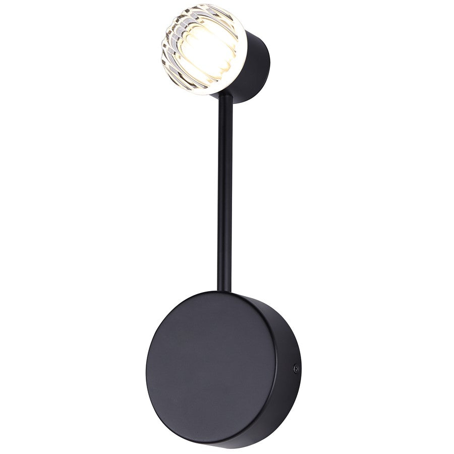 Canarm Vanya 5in 1-Light LED Wall Sconce | Modern Matte Black Steel & Textured Acrylic | Bedroom & Living Room Accent Light | Model LWF313A01BK