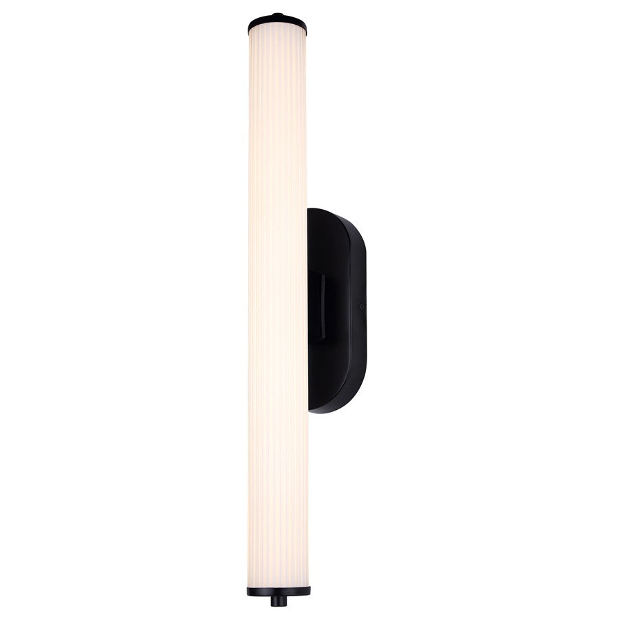 Canarm Ozzy 24in 1-Light LED Vanity Light | Matte Black and Glossy White Ribbed Glass | Bathroom & Powder Room Vanity Light | Model LWL322A24BK