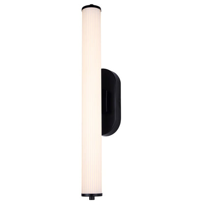 Canarm Ozzy 24in 1-Light LED Vanity Light | Matte Black and Glossy White Ribbed Glass | Bathroom & Powder Room Vanity Light | Model LWL322A24BK