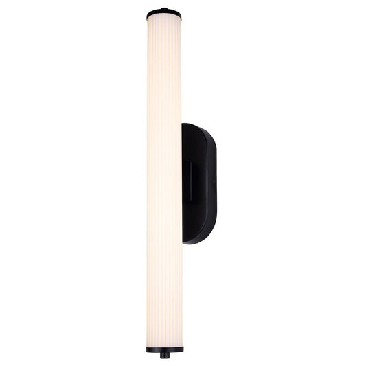 Canarm Ozzy 24in 1-Light LED Vanity Light | Matte Black and Glossy White Ribbed Glass | Bathroom & Powder Room Vanity Light | Model LWL322A24BK