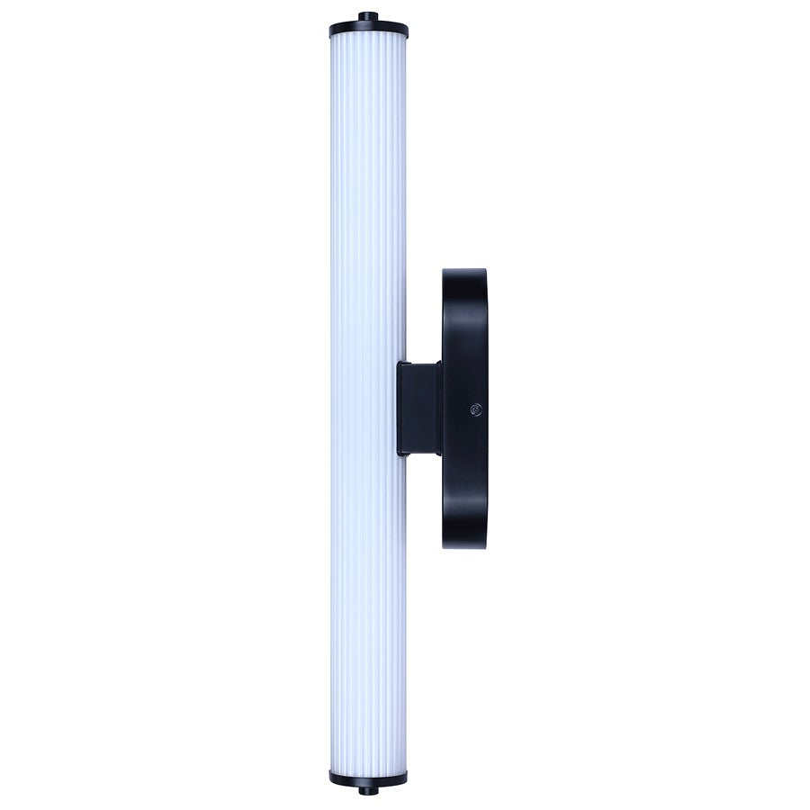 Canarm Ozzy 24in 1-Light LED Vanity Light | Matte Black and Glossy White Ribbed Glass | Bathroom & Powder Room Vanity Light | Model LWL322A24BK