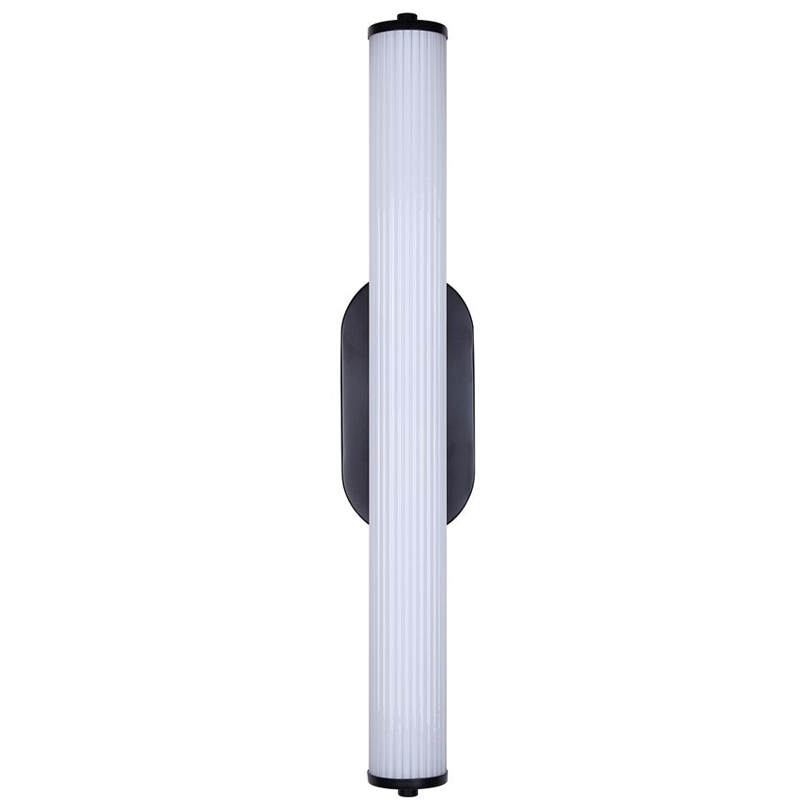 Canarm Ozzy 24in 1-Light LED Vanity Light | Matte Black and Glossy White Ribbed Glass | Bathroom & Powder Room Vanity Light | Model LWL322A24BK