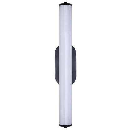 Canarm Ozzy 24in 1-Light LED Vanity Light | Matte Black and Glossy White Ribbed Glass | Bathroom & Powder Room Vanity Light | Model LWL322A24BK