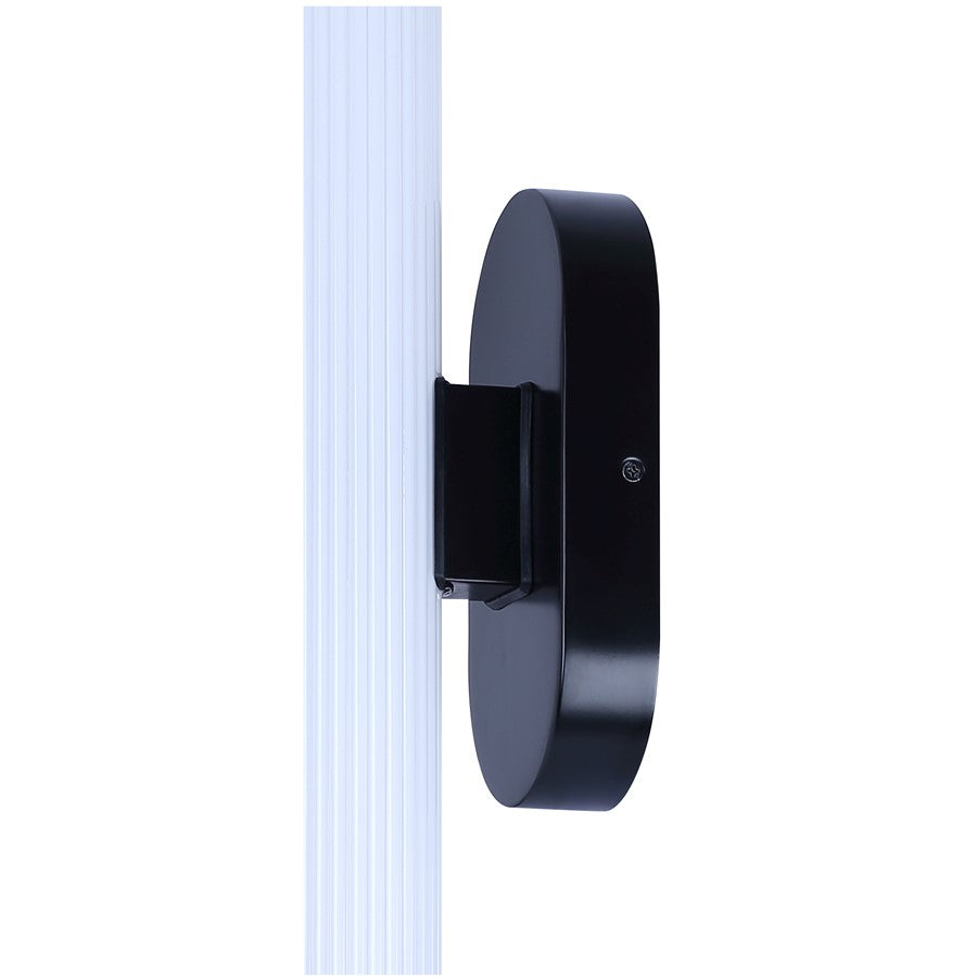 Canarm Ozzy 24in 1-Light LED Vanity Light | Matte Black and Glossy White Ribbed Glass | Bathroom & Powder Room Vanity Light | Model LWL322A24BK
