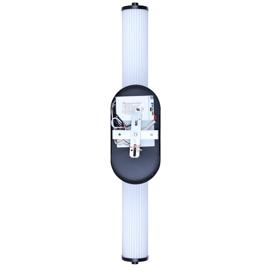 Canarm Ozzy 24in 1-Light LED Vanity Light | Matte Black and Glossy White Ribbed Glass | Bathroom & Powder Room Vanity Light | Model LWL322A24BK