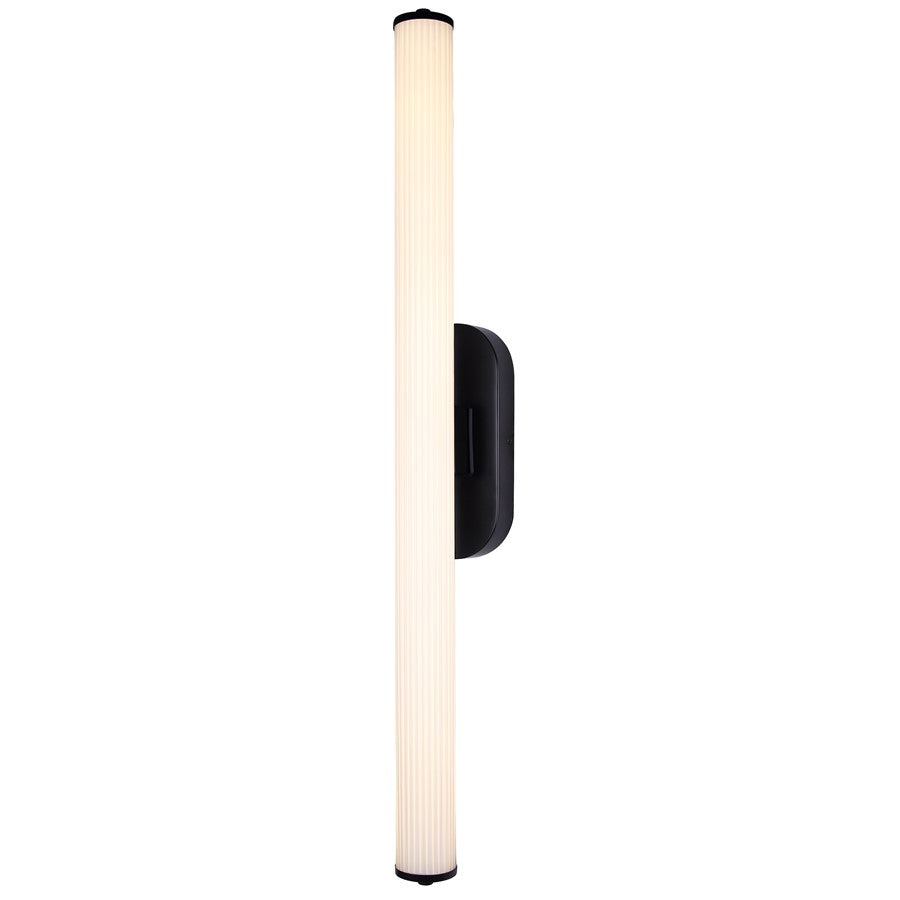 Canarm Ozzy 35in 1-Light LED Vanity Light | Matte Black and Glossy White Ribbed Glass | Bathroom & Powder Room Vanity Light | Model LWL322A35BK