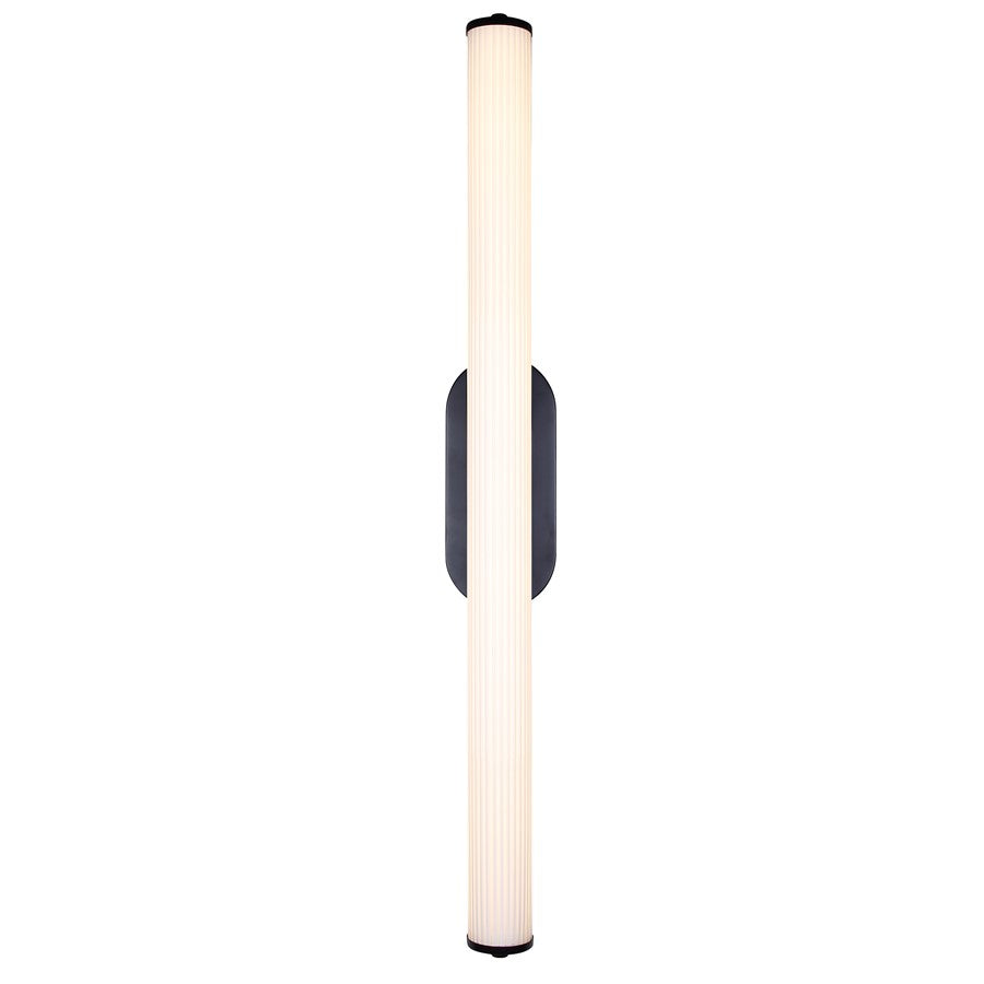 Canarm Ozzy 35in 1-Light LED Vanity Light | Matte Black and Glossy White Ribbed Glass | Bathroom & Powder Room Vanity Light | Model LWL322A35BK