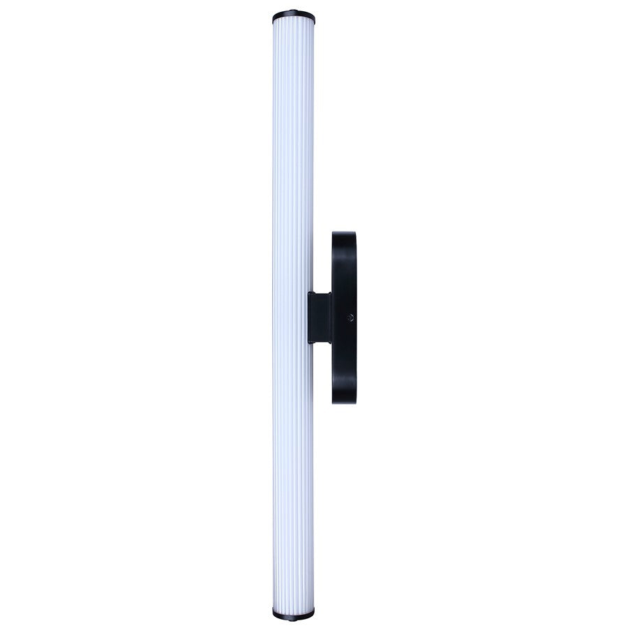 Canarm Ozzy 35in 1-Light LED Vanity Light | Matte Black and Glossy White Ribbed Glass | Bathroom & Powder Room Vanity Light | Model LWL322A35BK