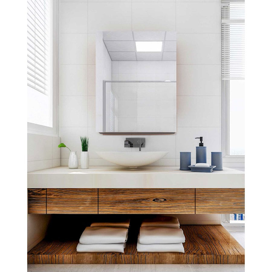 Canarm 20in Round Medicine Cabinet | Matte Glass White Finish | Bathroom Storage & Vanity Mirror | Model MC105A2028WNW