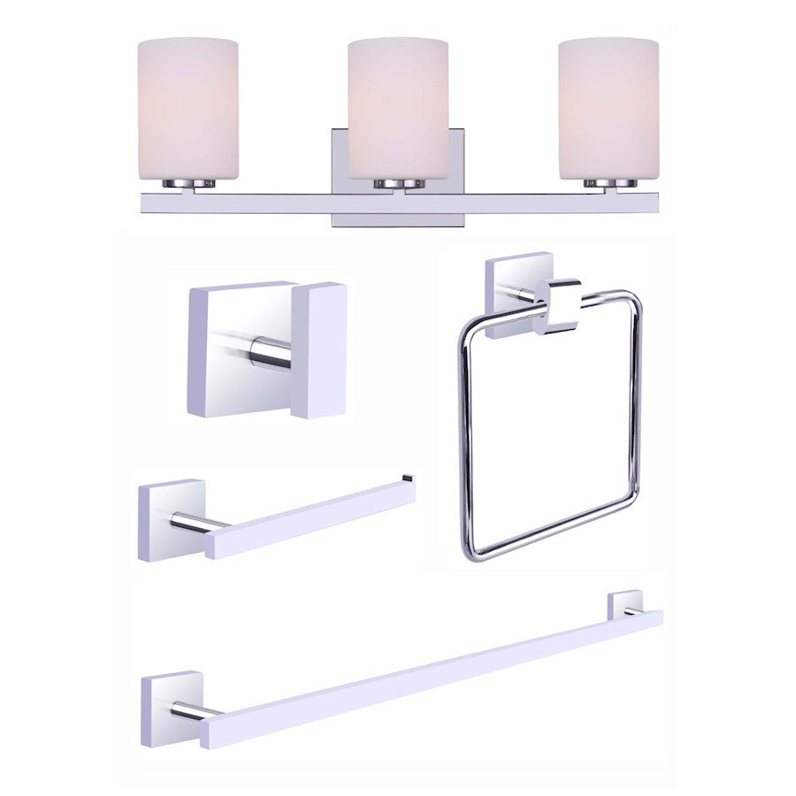 Canarm Jae 3-Light Bath Vanity Combo | Chrome Metal with Flat Opal Glass | Bathroom & Powder Room | 6.4 x 4.75 in Backplate | Model R5JAE-CH