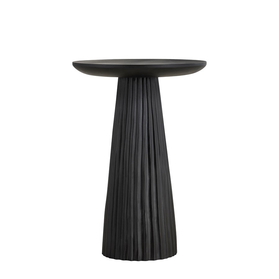 Canarm Jai 15in Round Side Table | Black Mango Wood Ribbed Design | Living Room & Bedroom Accent | 15 x 15 x 22 in | Model SAF3