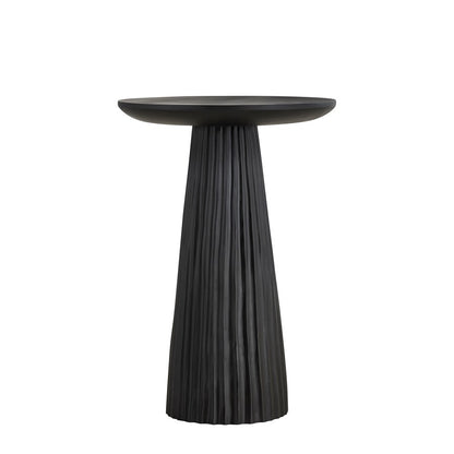 Canarm Jai 15in Round Side Table | Black Mango Wood Ribbed Design | Living Room & Bedroom Accent | 15 x 15 x 22 in | Model SAF3