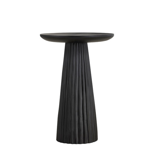 Canarm Jai 15in Round Side Table | Black Mango Wood Ribbed Design | Living Room & Bedroom Accent | 15 x 15 x 22 in | Model SAF3