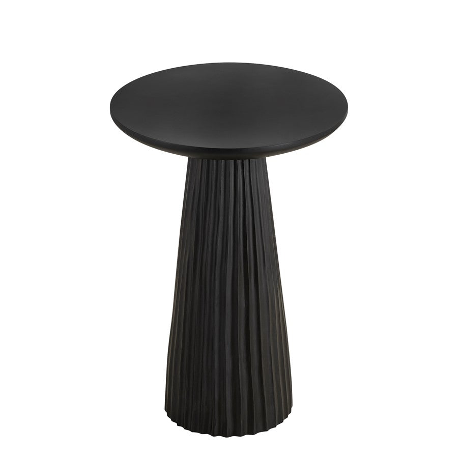 Canarm Jai 15in Round Side Table | Black Mango Wood Ribbed Design | Living Room & Bedroom Accent | 15 x 15 x 22 in | Model SAF3