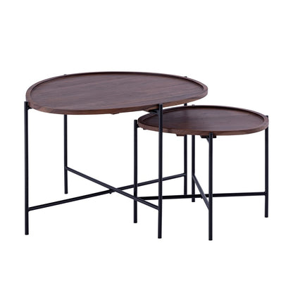 Canarm Koda 26in Walnut Nesting Table Set | Mid-Century Iron Frame | Living Room & Bedroom Accent | 23 x 26 x 17.5 in | Model SC-101