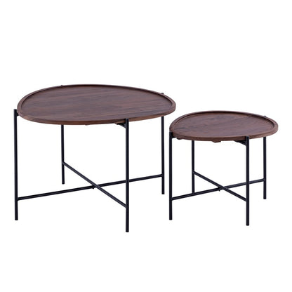 Canarm Koda 26in Walnut Nesting Table Set | Mid-Century Iron Frame | Living Room & Bedroom Accent | 23 x 26 x 17.5 in | Model SC-101