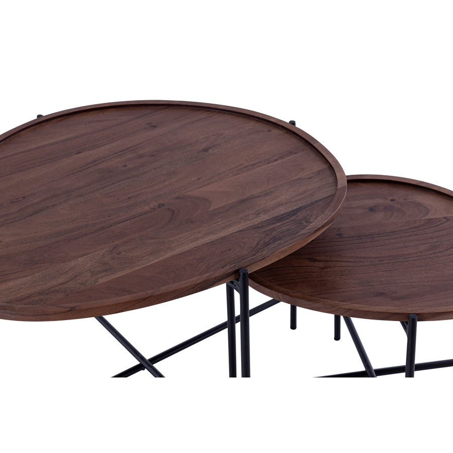 Canarm Koda 26in Walnut Nesting Table Set | Mid-Century Iron Frame | Living Room & Bedroom Accent | 23 x 26 x 17.5 in | Model SC-101