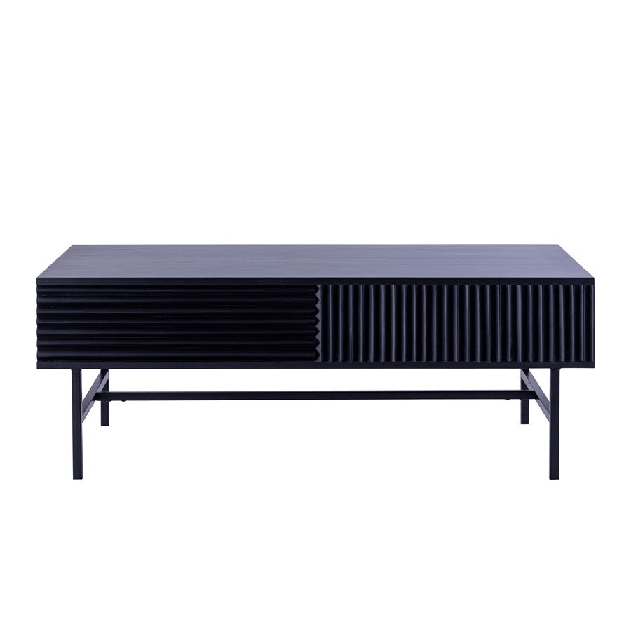 Canarm Mez 49in Black Iron Coffee Table | Modern Ribbed Design with Hidden Storage | Living Room & Office | 48.75 x 23.5 x 18 in | Model SC-105