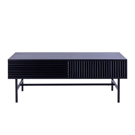 Canarm Mez 49in Black Iron Coffee Table | Modern Ribbed Design with Hidden Storage | Living Room & Office | 48.75 x 23.5 x 18 in | Model SC-105