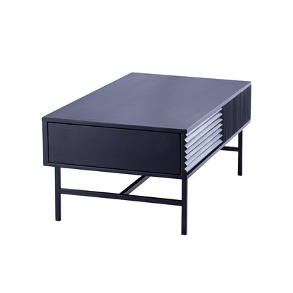 Canarm Mez 49in Black Iron Coffee Table | Modern Ribbed Design with Hidden Storage | Living Room & Office | 48.75 x 23.5 x 18 in | Model SC-105