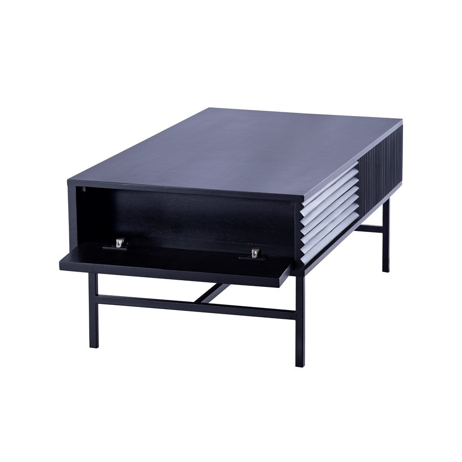 Canarm Mez 49in Black Iron Coffee Table | Modern Ribbed Design with Hidden Storage | Living Room & Office | 48.75 x 23.5 x 18 in | Model SC-105