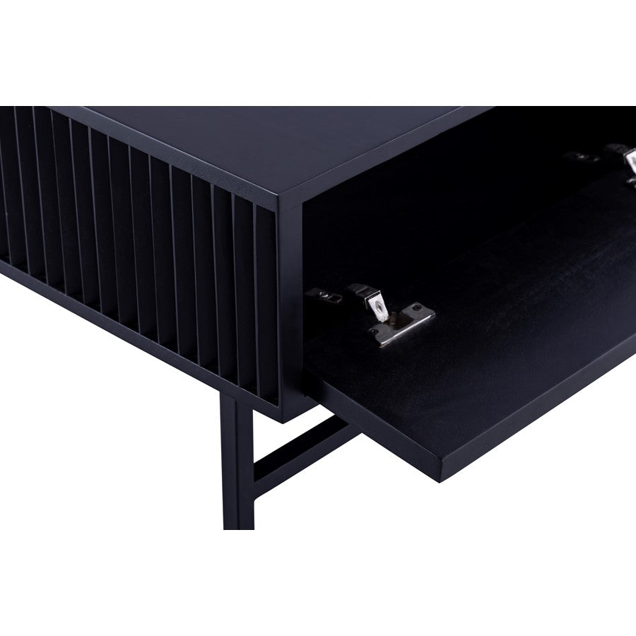 Canarm Mez 49in Black Iron Coffee Table | Modern Ribbed Design with Hidden Storage | Living Room & Office | 48.75 x 23.5 x 18 in | Model SC-105