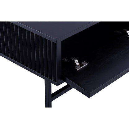 Canarm Mez 49in Black Iron Coffee Table | Modern Ribbed Design with Hidden Storage | Living Room & Office | 48.75 x 23.5 x 18 in | Model SC-105