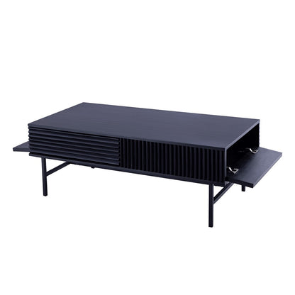 Canarm Mez 49in Black Iron Coffee Table | Modern Ribbed Design with Hidden Storage | Living Room & Office | 48.75 x 23.5 x 18 in | Model SC-105