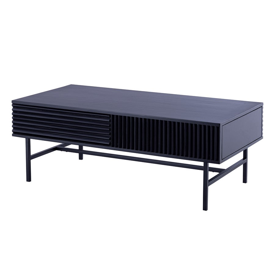 Canarm Mez 49in Black Iron Coffee Table | Modern Ribbed Design with Hidden Storage | Living Room & Office | 48.75 x 23.5 x 18 in | Model SC-105