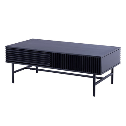 Canarm Mez 49in Black Iron Coffee Table | Modern Ribbed Design with Hidden Storage | Living Room & Office | 48.75 x 23.5 x 18 in | Model SC-105