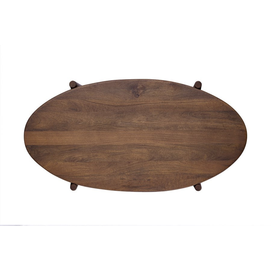 Canarm Garam 47in Walnut Wood and Cane Coffee Table | Mango Wood Oval with Lower Shelf | Living Room & Office | 47 x 23.5 x 16 in | Model SC-106